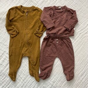 Old navy golden zip footie + snug brown kimono matching footie set